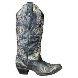Corral Women’s Grey Black Leather Embroidered Western Cowgirl Boot Size US 6
